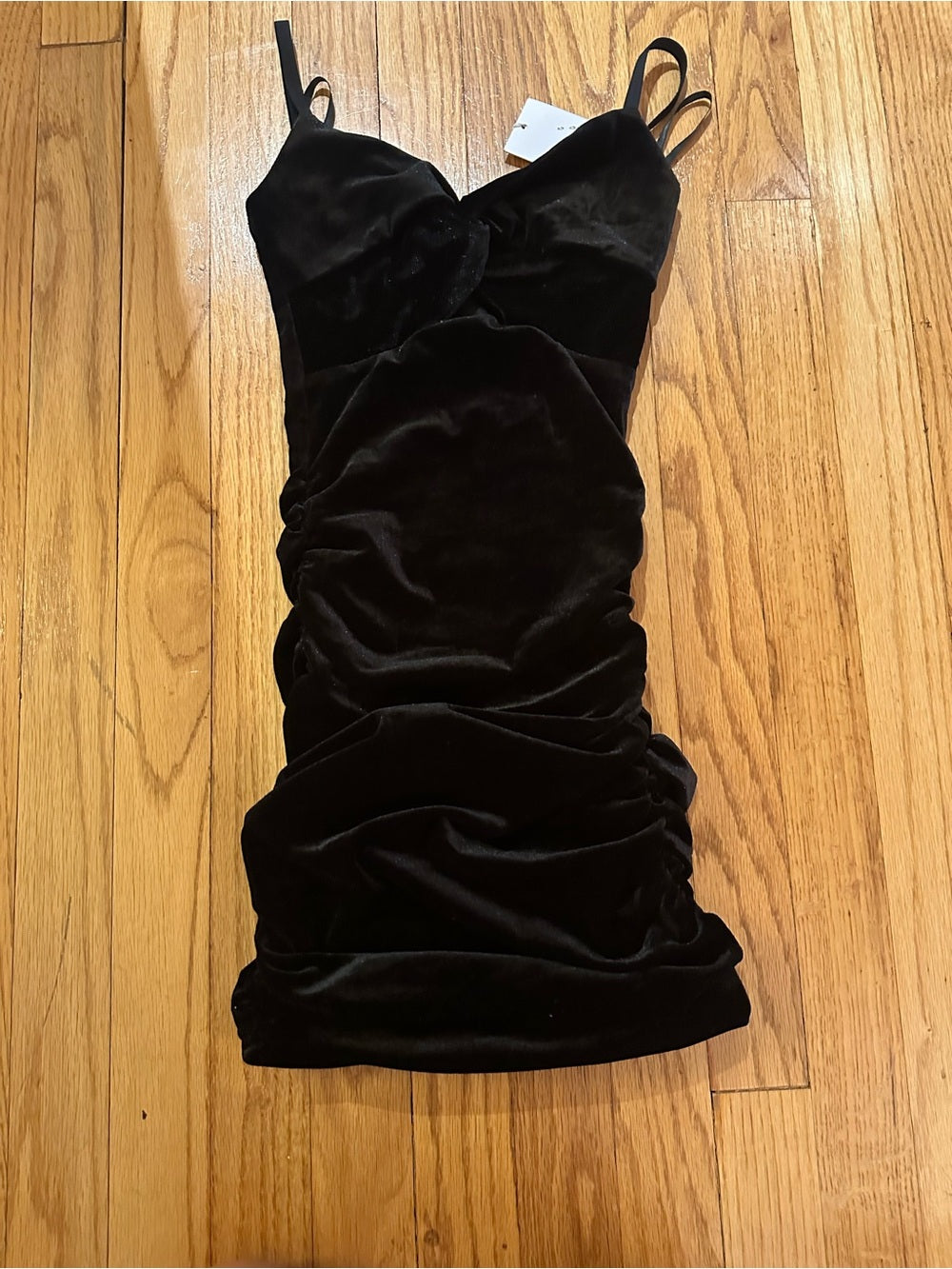 NWT Katie J NYC Kids Black Velvet Ruched Mini Dress Size Small