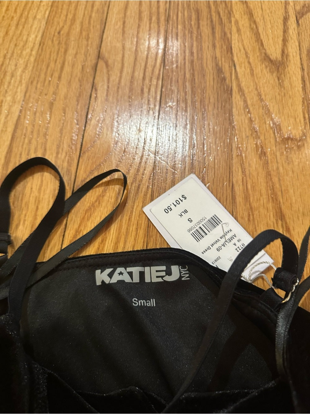 NWT Katie J NYC Kids Black Velvet Ruched Mini Dress Size Small