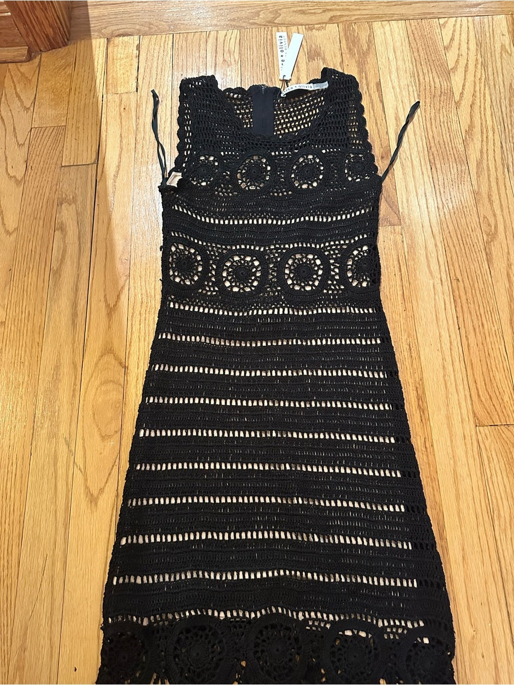 NWT Alice + Olivia Black Crochet Midi Dress Size XS
