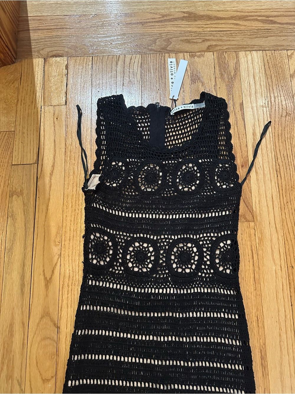 NWT Alice + Olivia Black Crochet Midi Dress Size XS