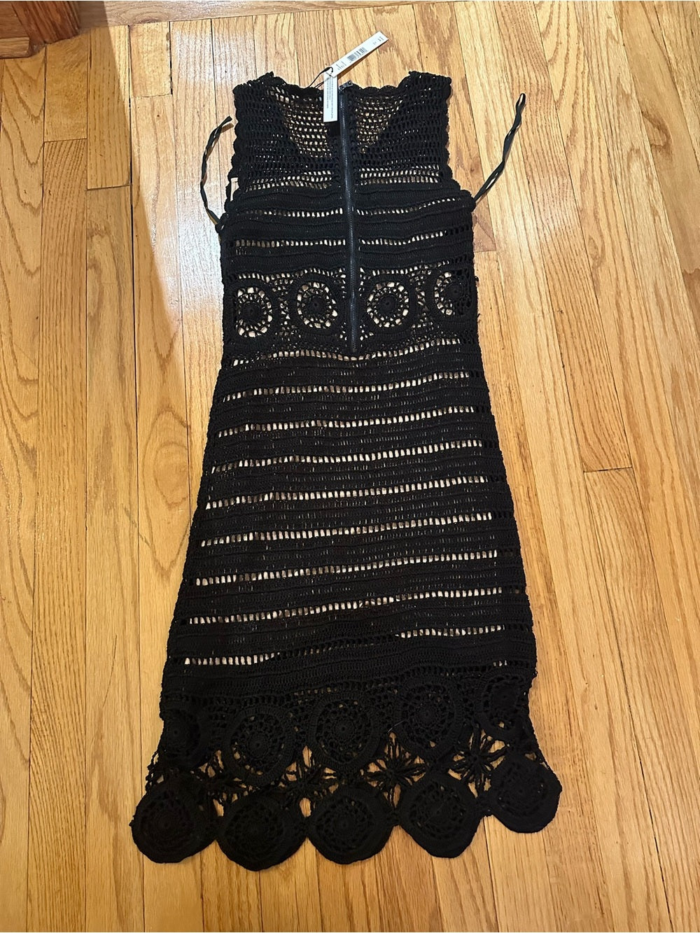 NWT Alice + Olivia Black Crochet Midi Dress Size XS