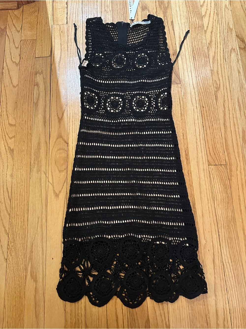 NWT Alice + Olivia Black Crochet Midi Dress Size XS