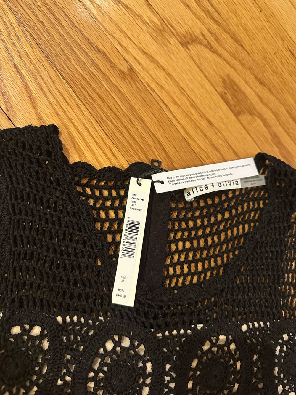 NWT Alice + Olivia Black Crochet Midi Dress Size XS
