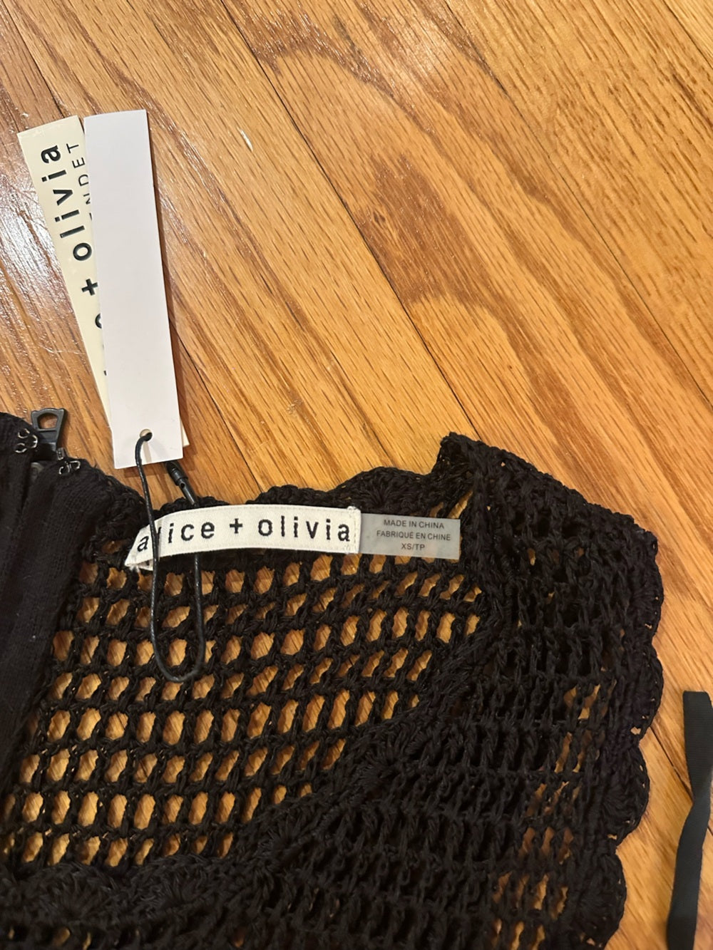 NWT Alice + Olivia Black Crochet Midi Dress Size XS