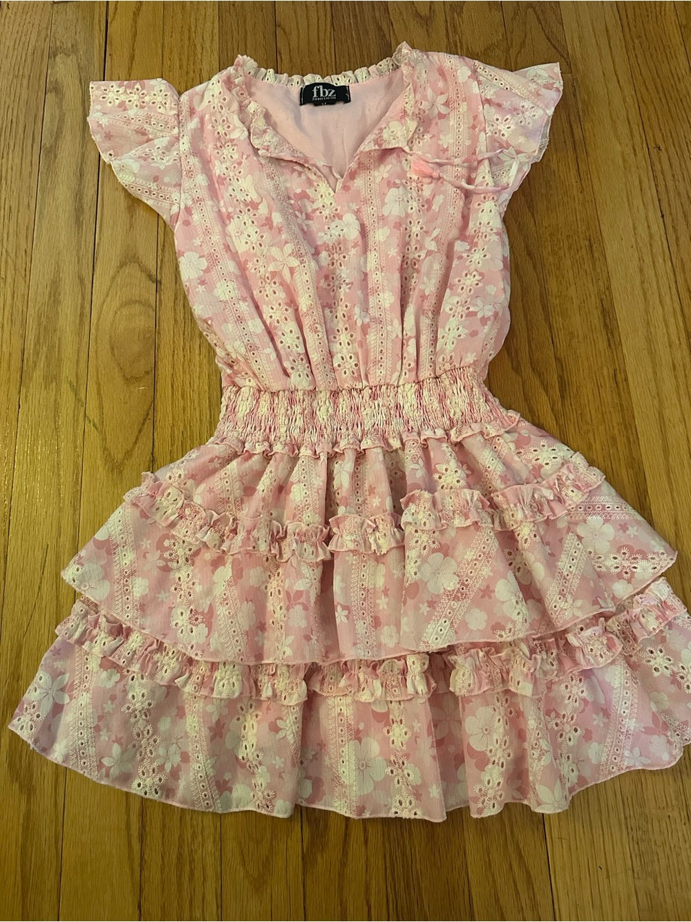 Flowers by Zoe Pink Floral Eyelet Ruffle Tiered Kids Dress Medium