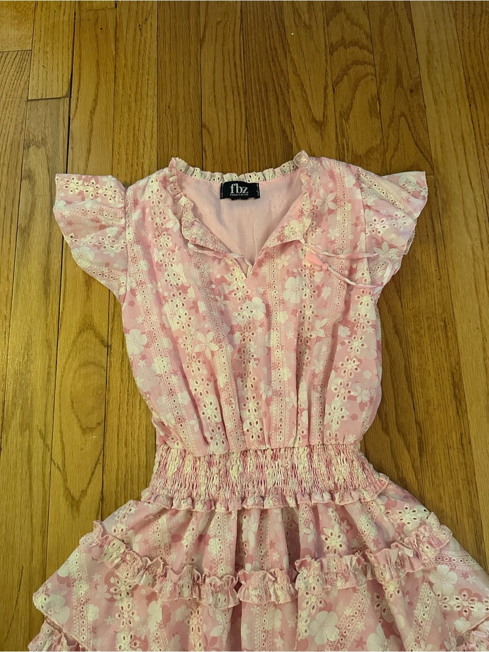 Flowers by Zoe Pink Floral Eyelet Ruffle Tiered Kids Dress Medium