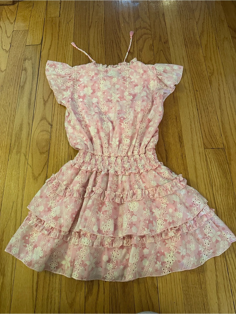 Flowers by Zoe Pink Floral Eyelet Ruffle Tiered Kids Dress Medium
