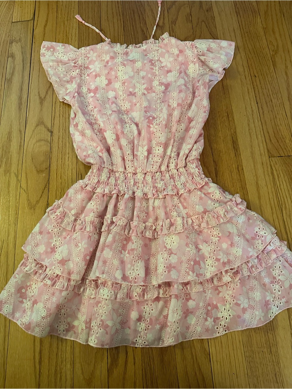 Flowers by Zoe Pink Floral Eyelet Ruffle Tiered Kids Dress Medium