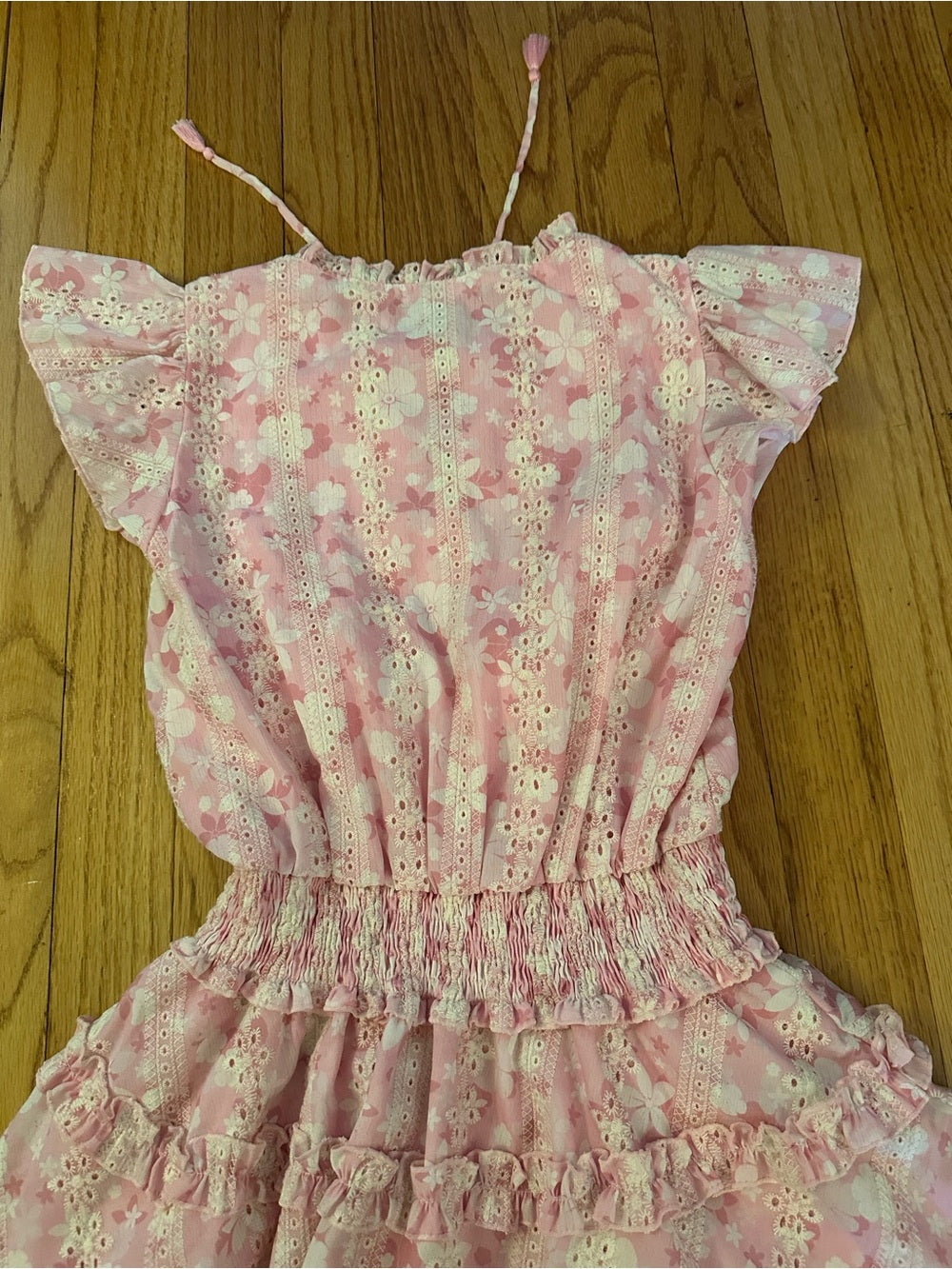 Flowers by Zoe Pink Floral Eyelet Ruffle Tiered Kids Dress Medium