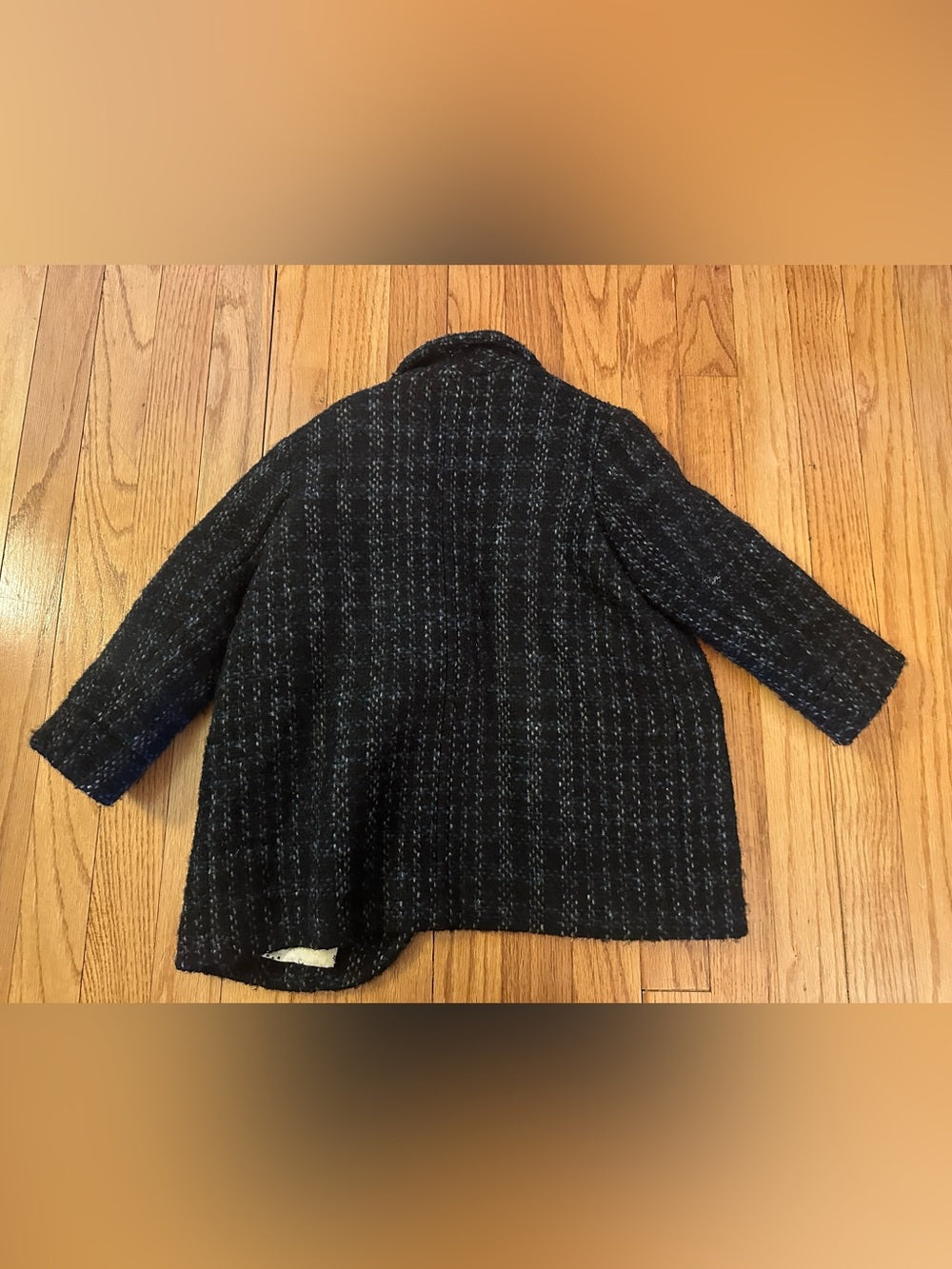 Bonpoint Kids Black Tweed Button Front Wool Coat with Subtle Threading Size 4