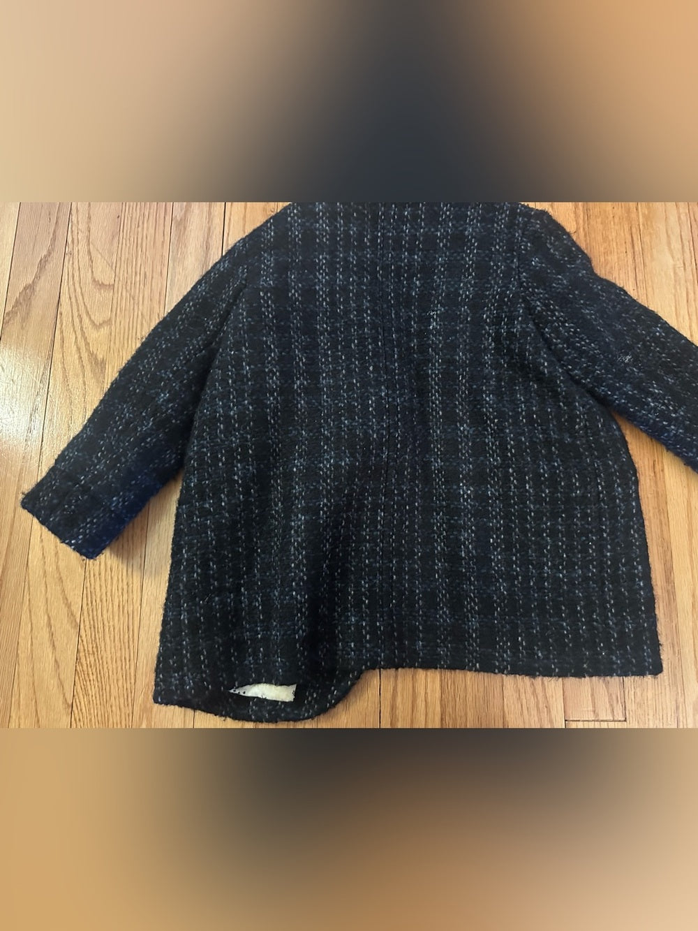Bonpoint Kids Black Tweed Button Front Wool Coat with Subtle Threading Size 4