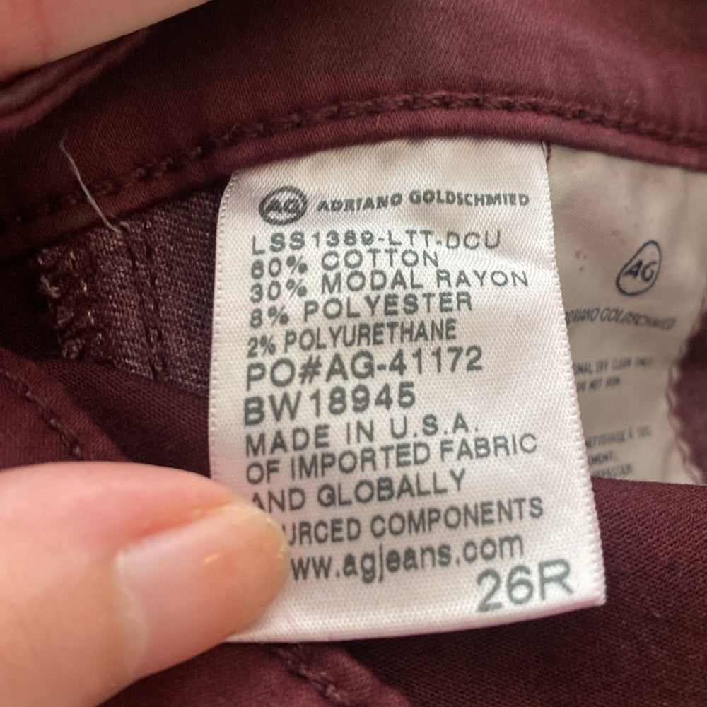 Ag Adriano Goldschmied Women’s Burgundy Skinny Jeans Size 26R