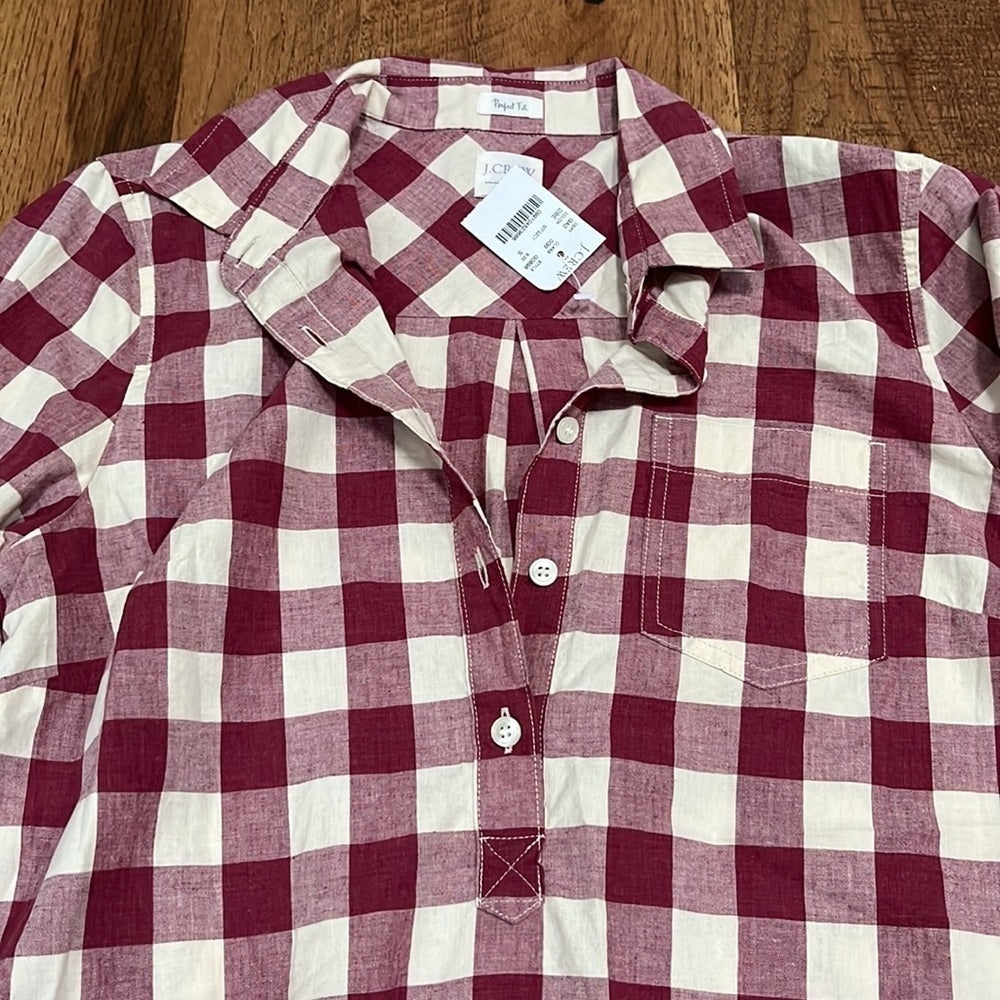 NWT J.Crew Perfect Fit Women’s Red Plaid Button Down Size S