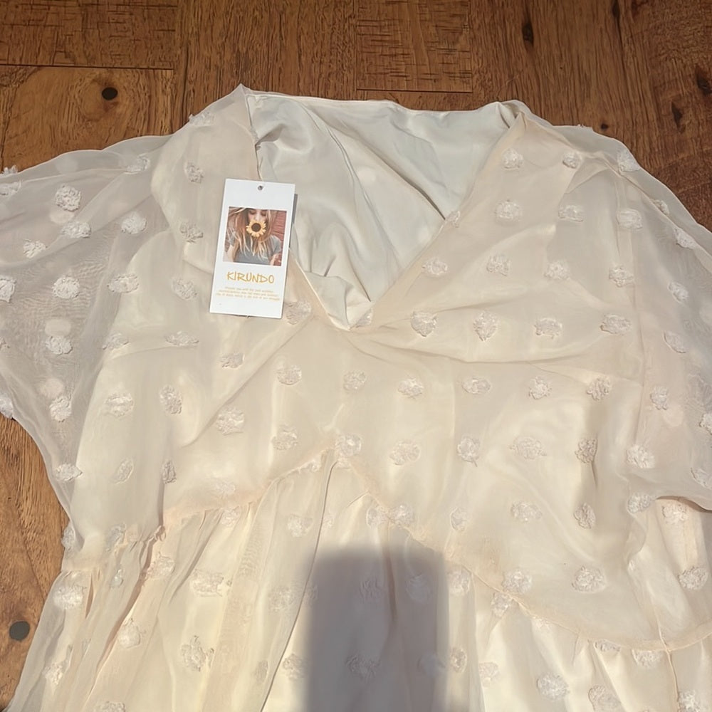 NWT Kirundo Women’s Cream Lined V-Neck Dress Size S