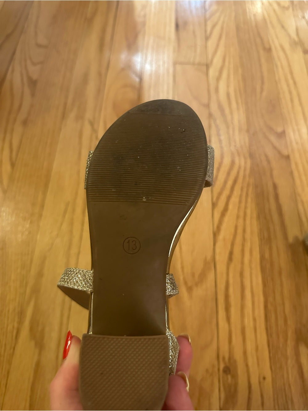 Henainom Kids Strappy Metallic Gold Low Block Heel Sandals Size 13