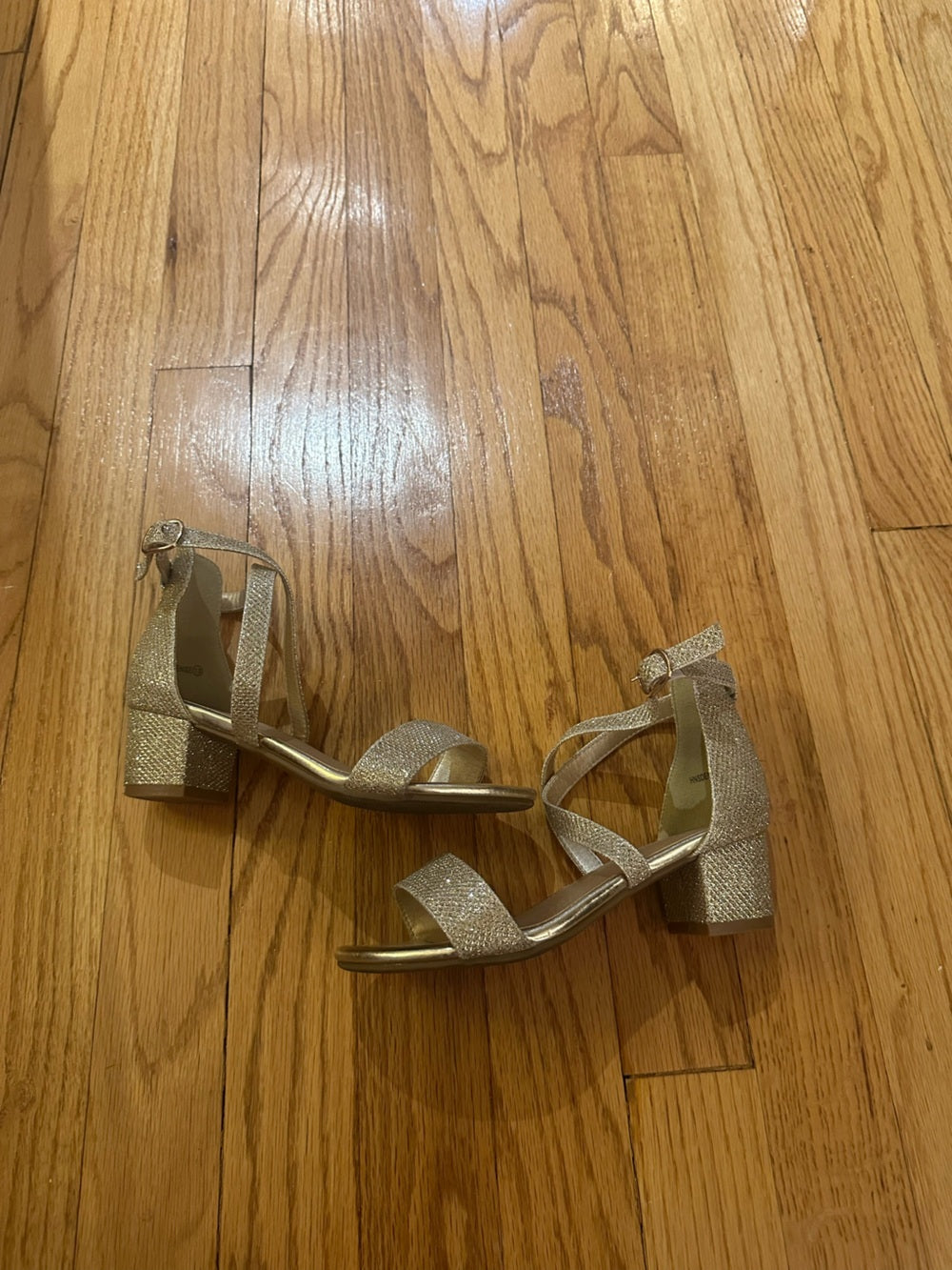 Henainom Kids Strappy Metallic Gold Low Block Heel Sandals Size 13