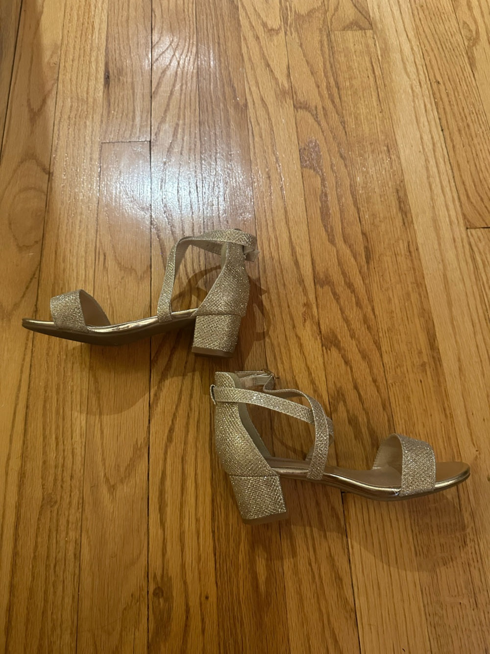 Henainom Kids Strappy Metallic Gold Low Block Heel Sandals Size 13