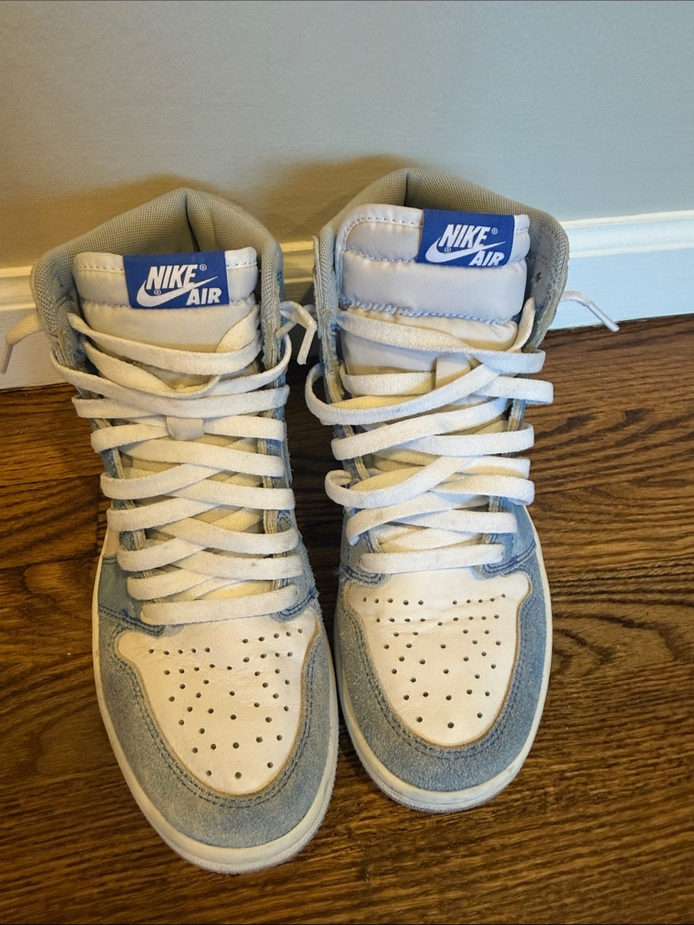 Air Jordan 1 High Top Sneakers - White & Light Blue Size 7.5