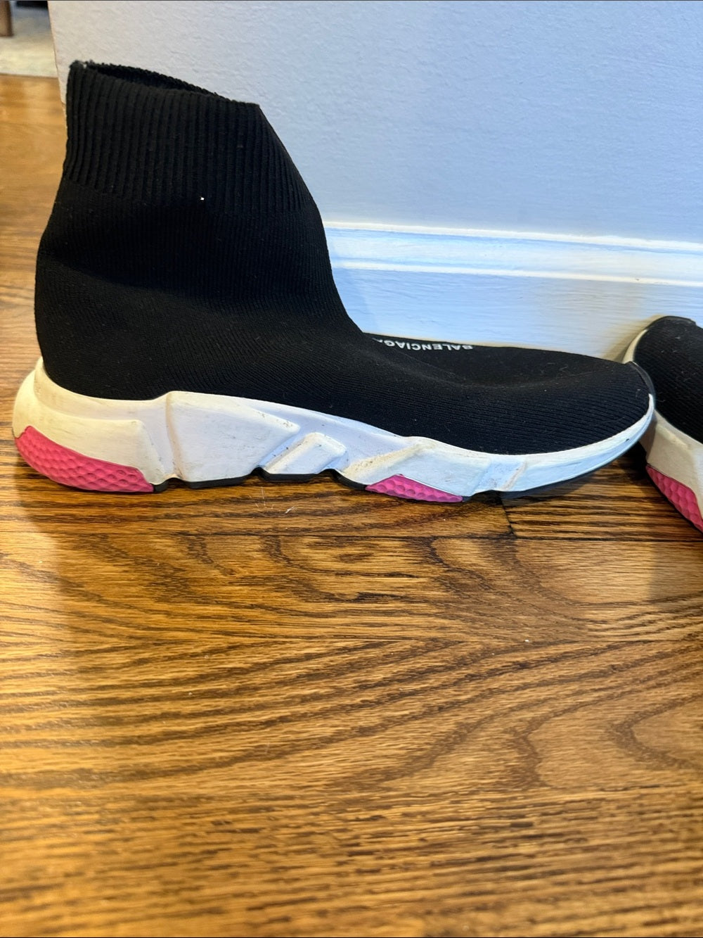 Balenciaga Black Knit Sock Sneakers with Pink and White Sole Size 38