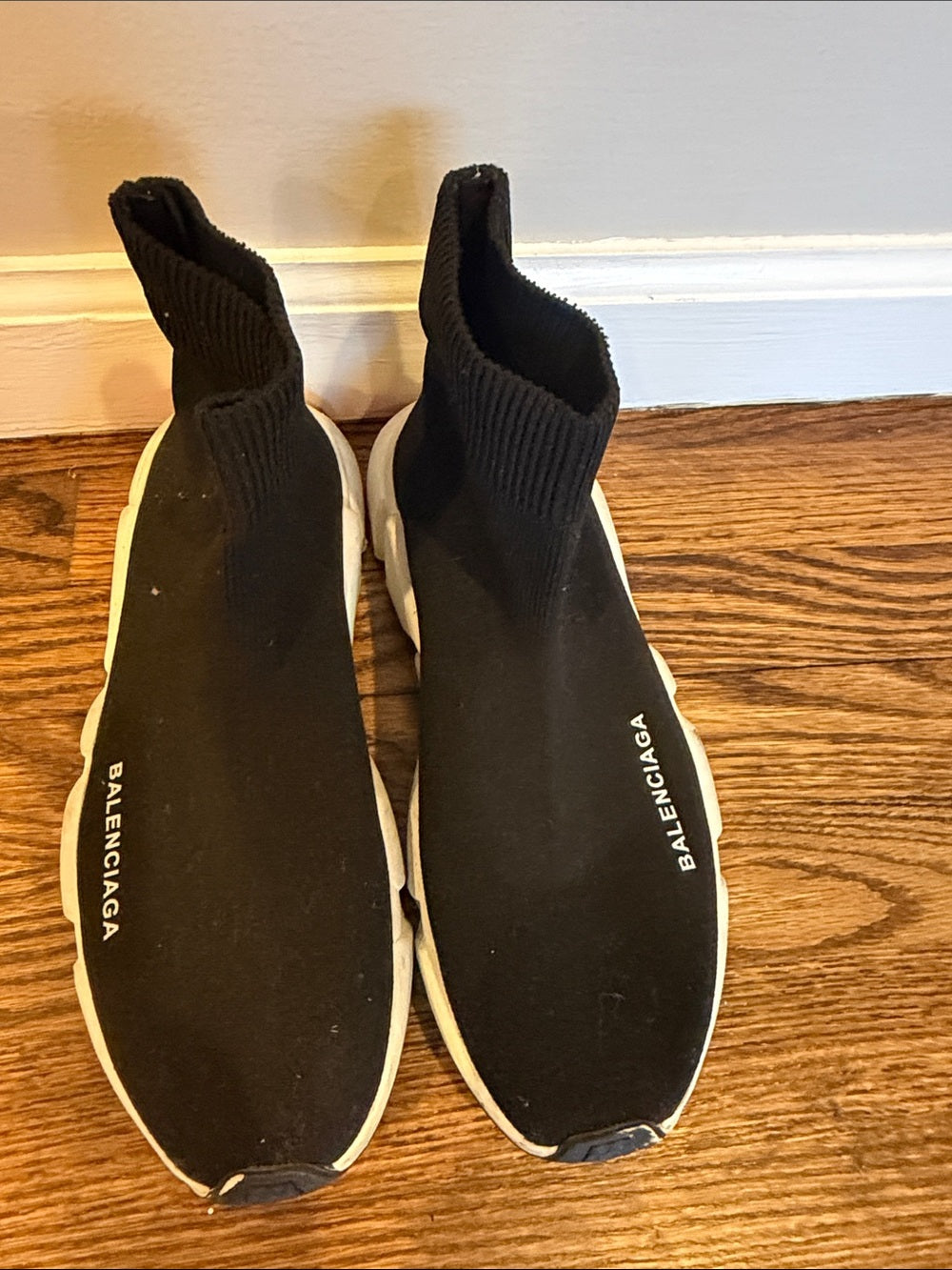 Balenciaga Black Knit Sock Sneakers with Pink and White Sole Size 38