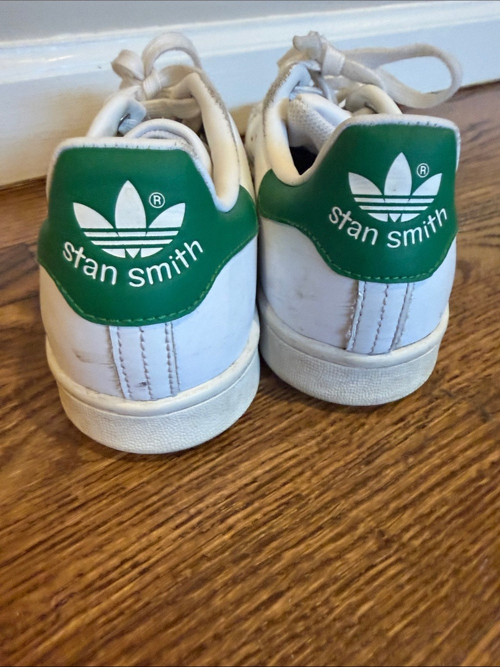 adidas White Leather Sneakers with Green Heel Accent Size 7