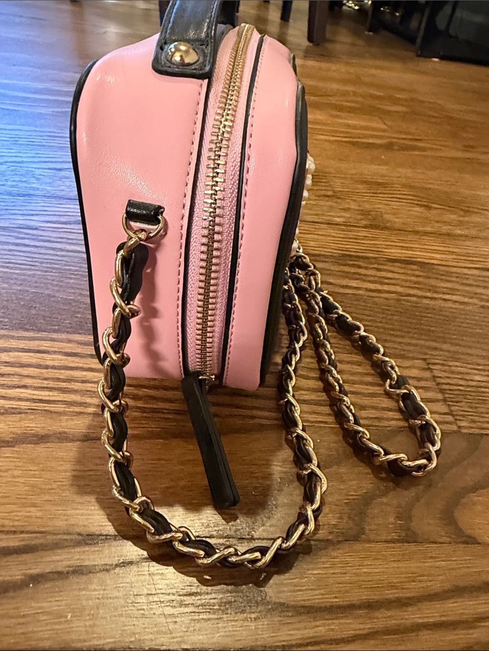 Chloe K Pink Quilted Crossbody Bag with Crystal Bee Accent