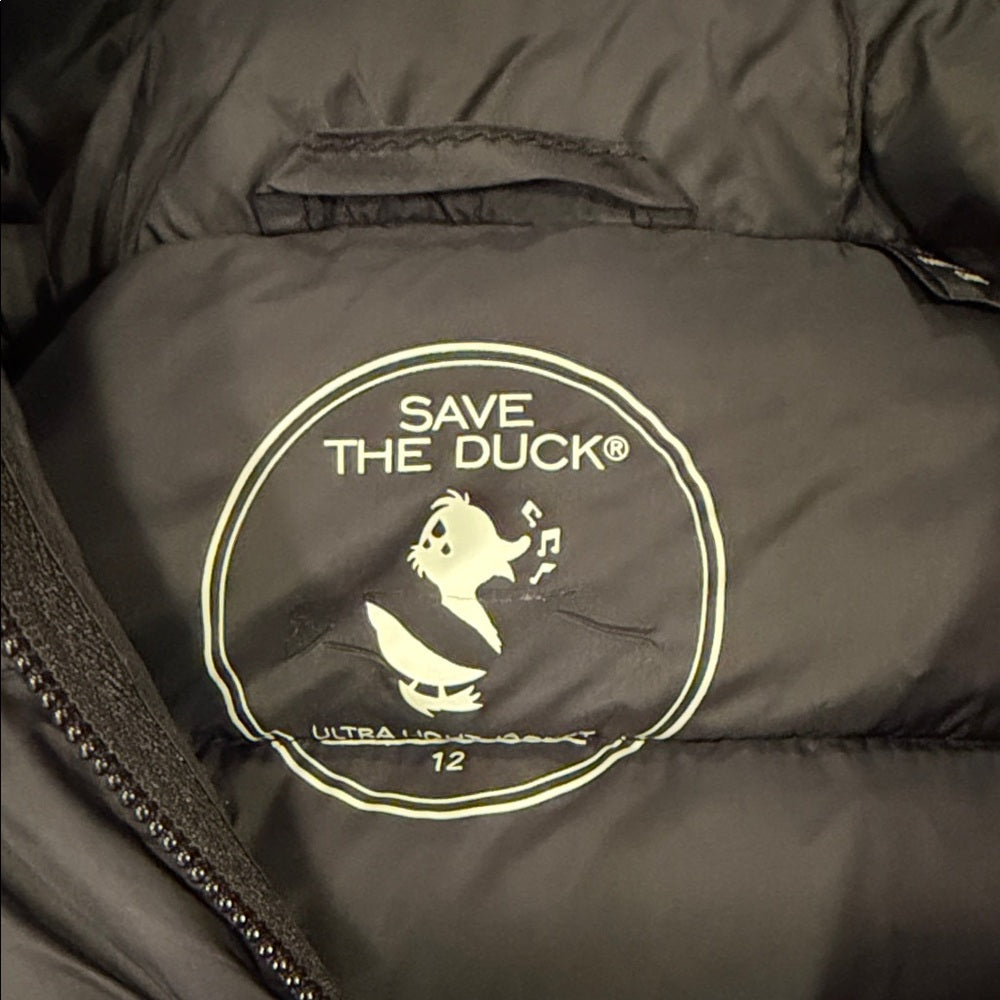 Save The Duck Boys Black Puffer Jacket Size 12