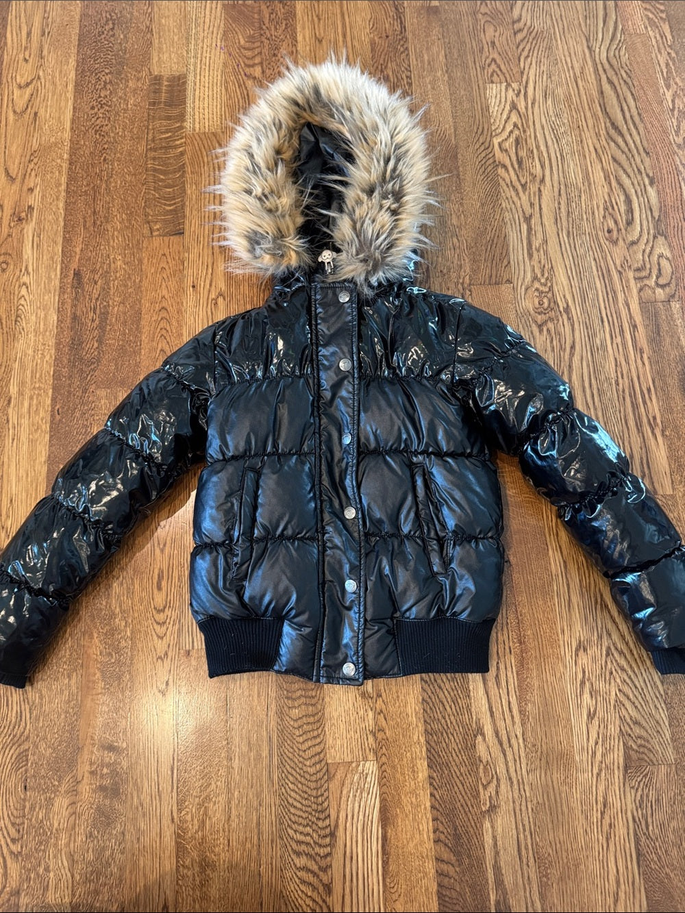 Appaman Kids Black Faux-Fur Trim Puffer Jacket Size 7