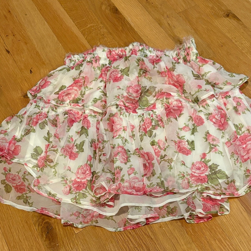 LoveShackFancy Pink and Green Floral Skirt Size XS