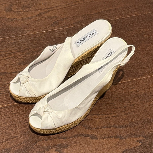 NWT Steve Madden Vallii White Espadrille Wedge Sandals Size 9.5