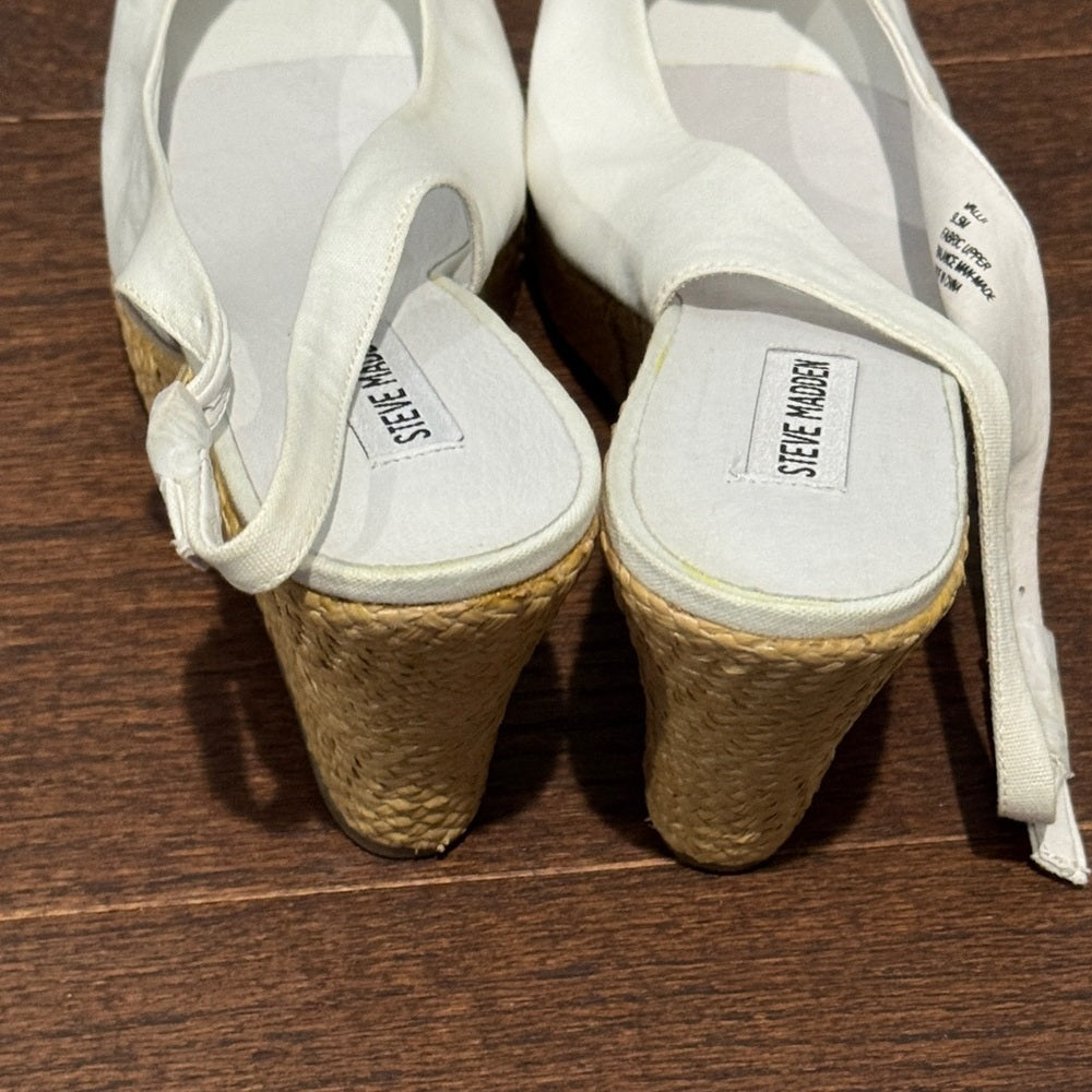 NWT Steve Madden Vallii White Espadrille Wedge Sandals Size 9.5