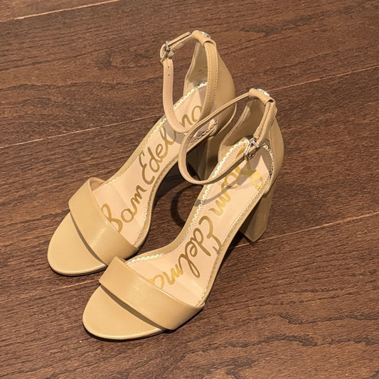 Sam Edelman Beige Ankle Strap Block Heels Size 9