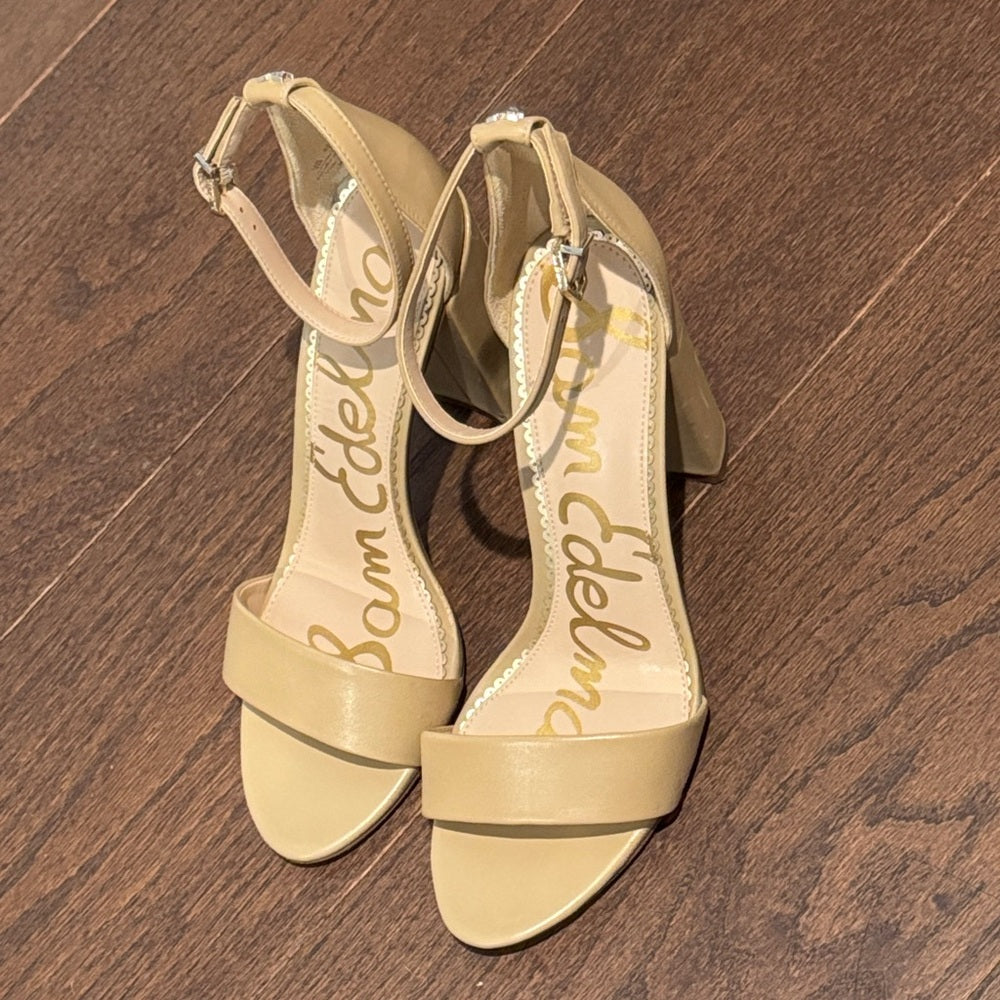 Sam Edelman Beige Ankle Strap Block Heels Size 9