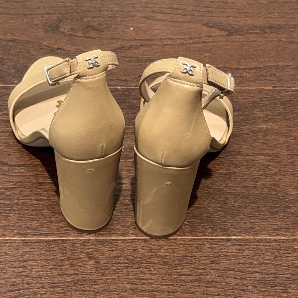 Sam Edelman Beige Ankle Strap Block Heels Size 9