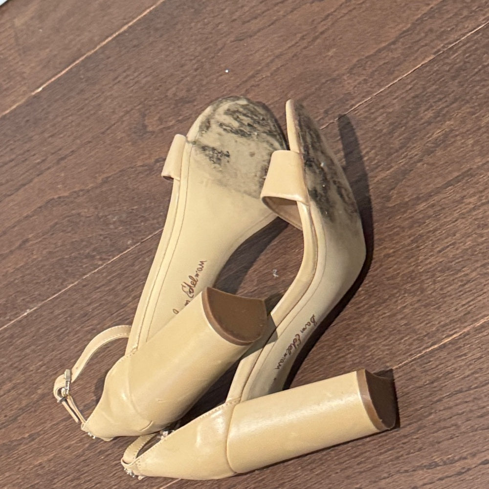 Sam Edelman Beige Ankle Strap Block Heels Size 9