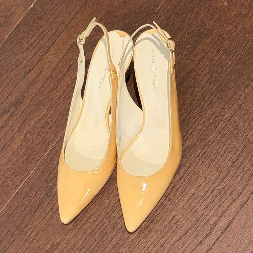NWT Via Spiga Women's Tan/Yellow Slingback Heels Size 9.5