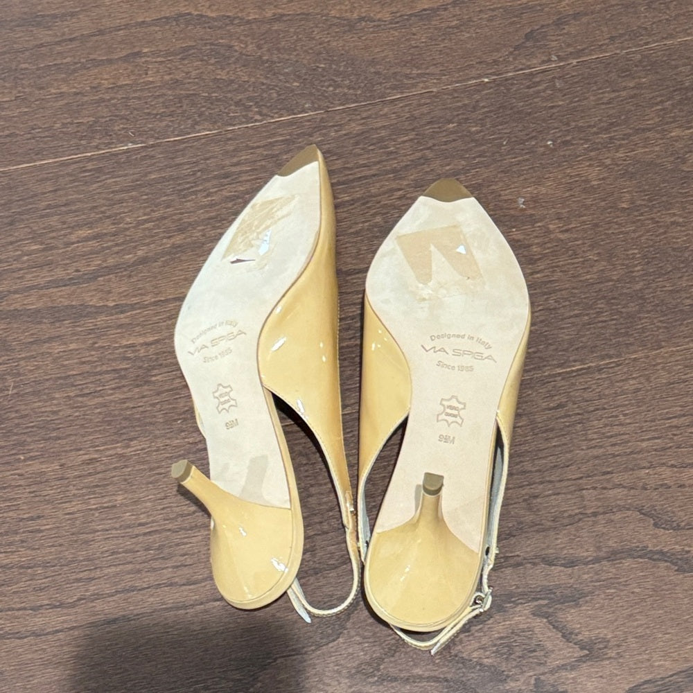 NWT Via Spiga Women's Tan/Yellow Slingback Heels Size 9.5