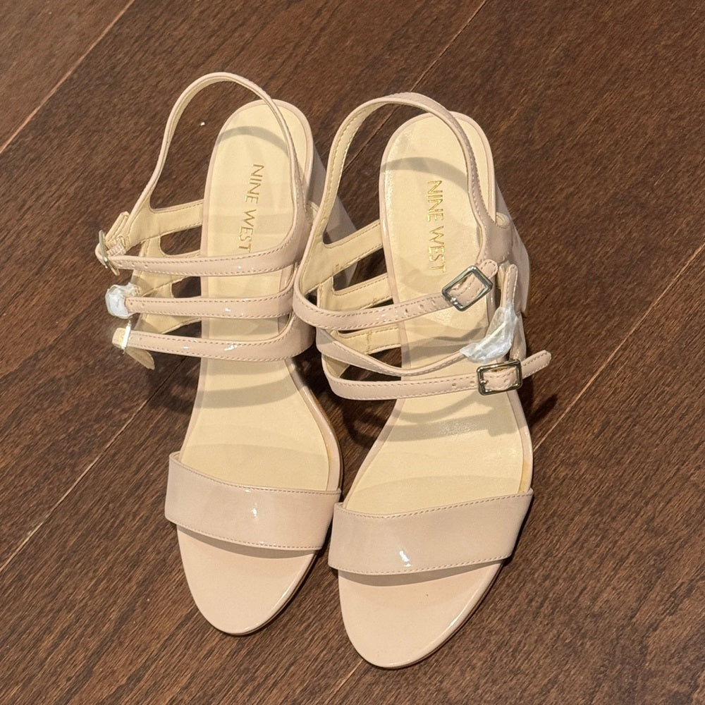 NWT Nine West Beige Strappy Block Heels Size 9