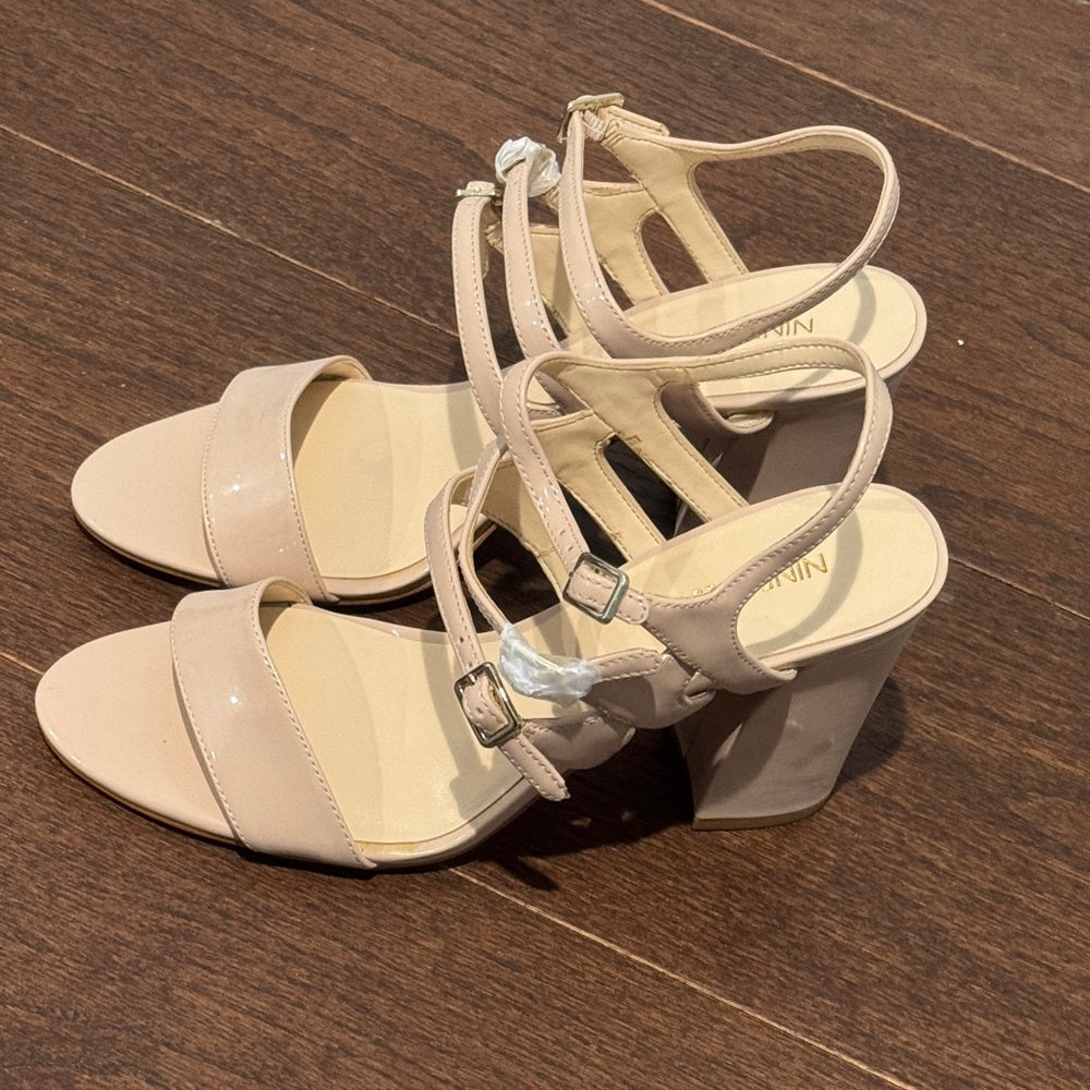 NWT Nine West Beige Strappy Block Heels Size 9