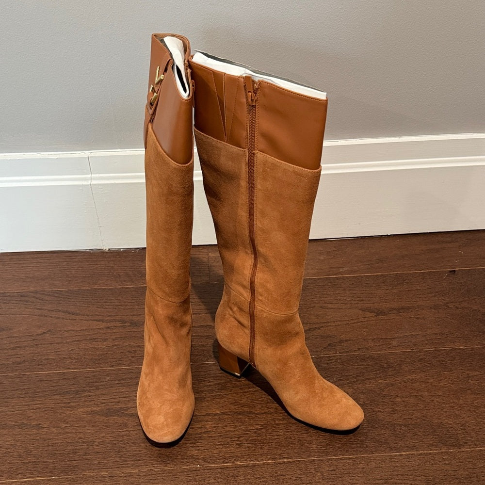 NWOT Calvin Klein Candace Tan Knee-High Suede and Leather Women's Boots Size 9