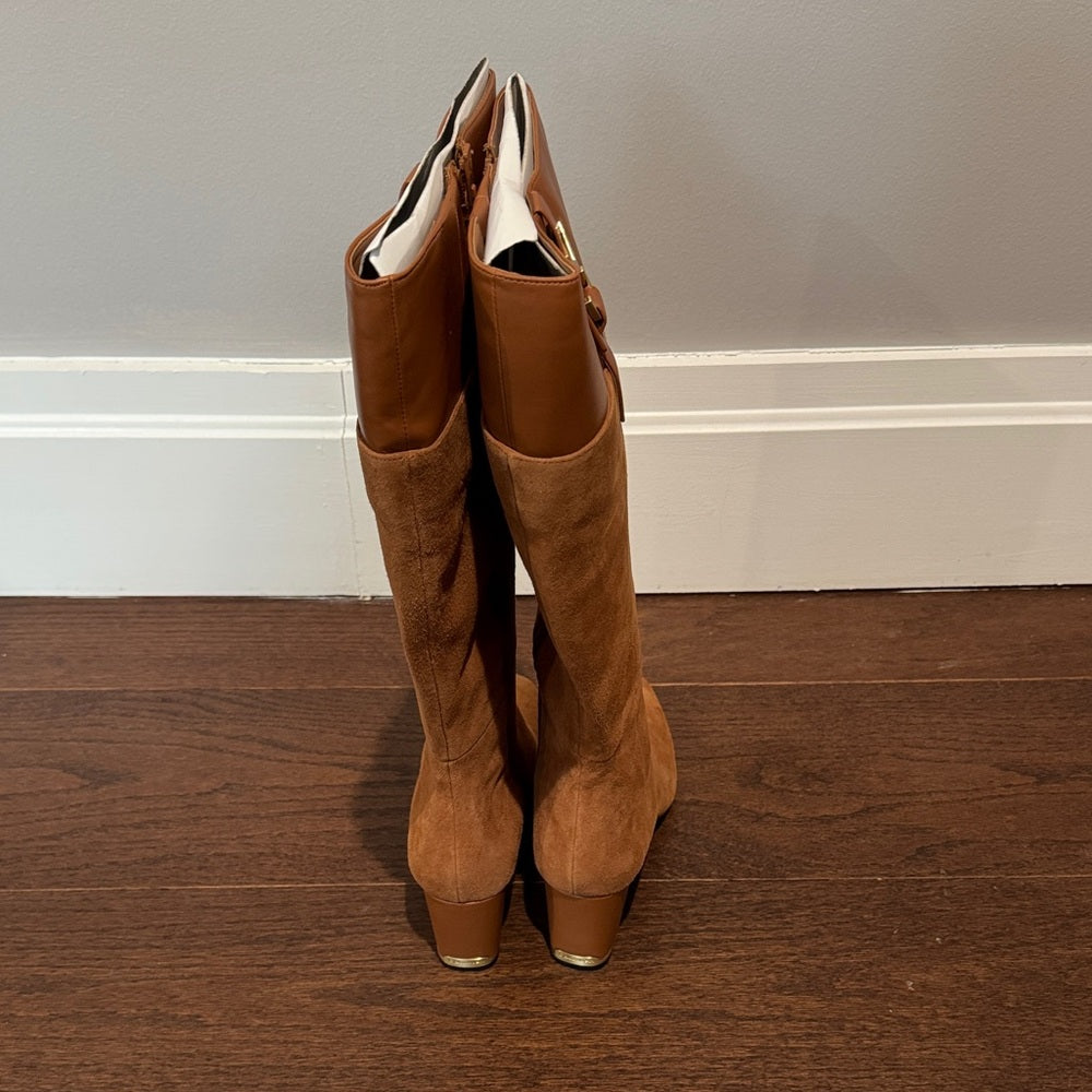 NWOT Calvin Klein Candace Tan Knee-High Suede and Leather Women's Boots Size 9
