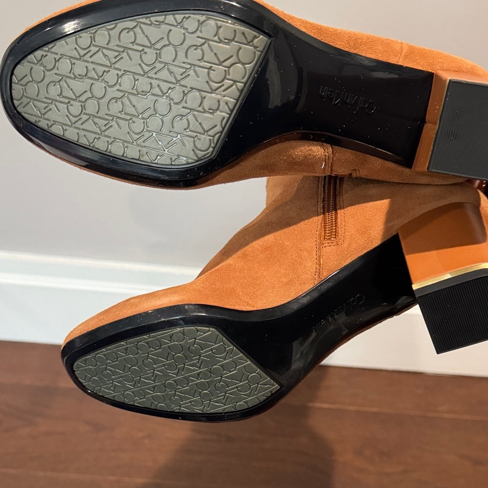 NWOT Calvin Klein Candace Tan Knee-High Suede and Leather Women's Boots Size 9