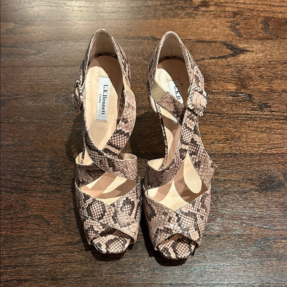 L.K. Bennett Women’s Snakeskin Patterned Peep-Toe Heels Size 39.5/9.5