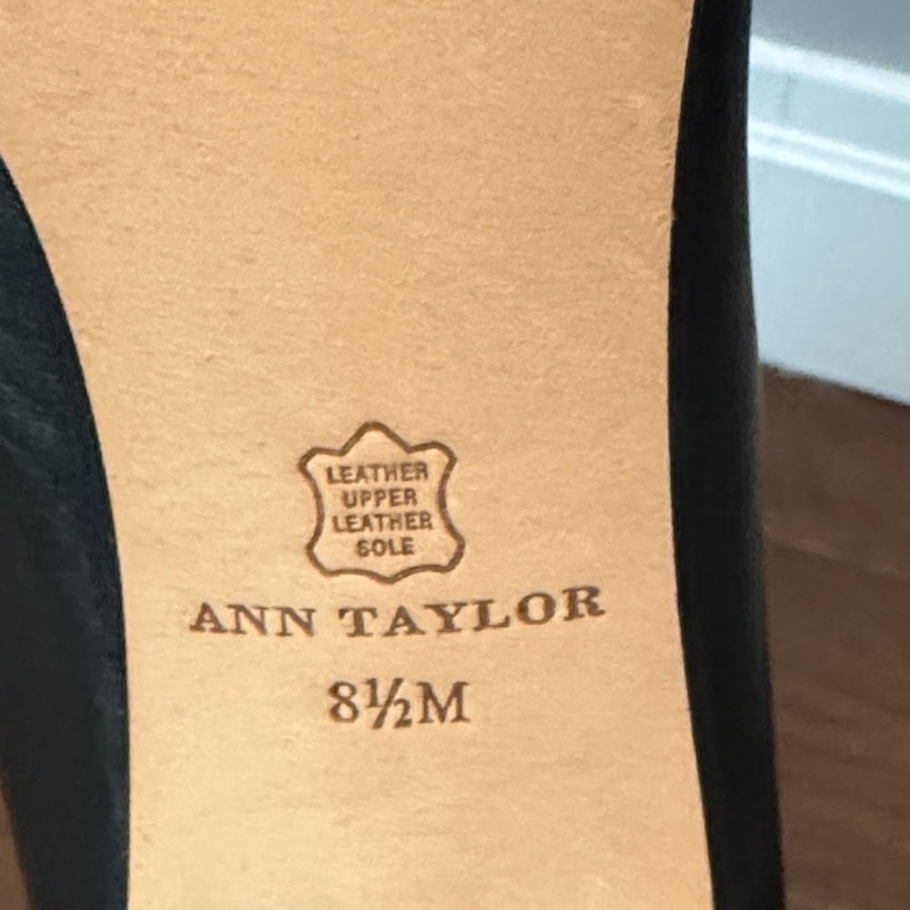 NWT Ann Taylor Cecile Black Ankle Boots with Glossy Cap Toe Size 8.5