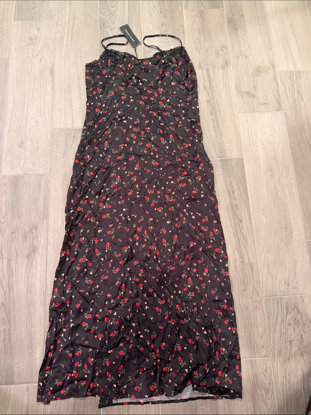 NWT Rebecca Minkoff Women's Black Floral Slip Dress with Red Rose Print Size 8