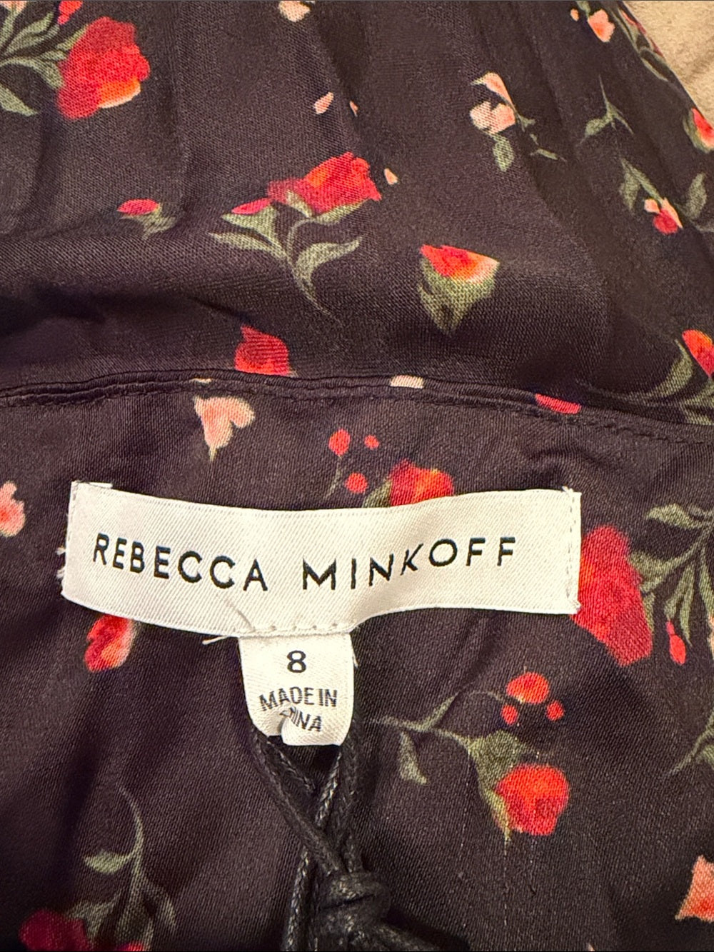 NWT Rebecca Minkoff Women's Black Floral Slip Dress with Red Rose Print Size 8