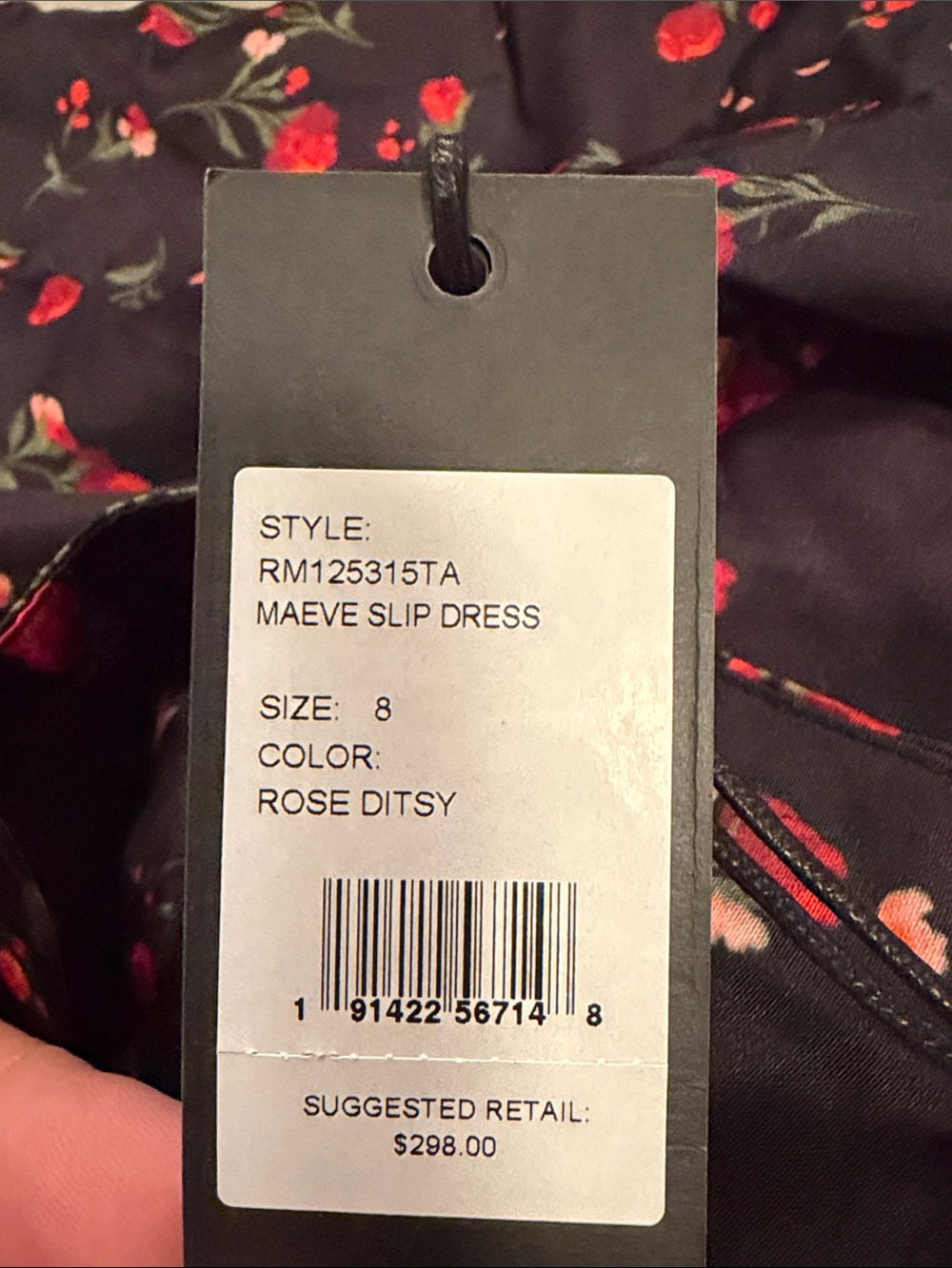 NWT Rebecca Minkoff Women's Black Floral Slip Dress with Red Rose Print Size 8