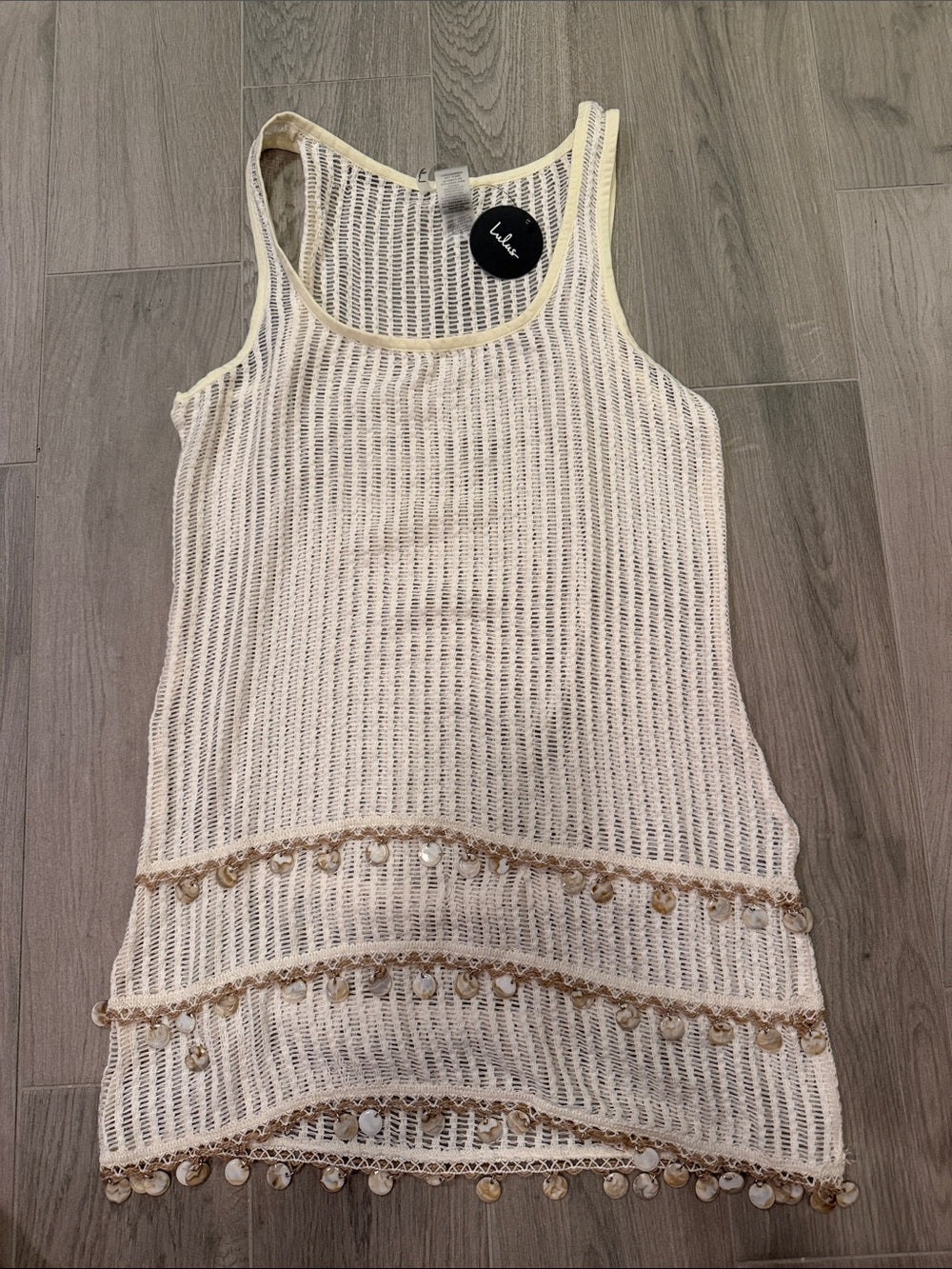 NWT Lulus Women’s Cream Crochet Tank Dress with Shell Trim Size M