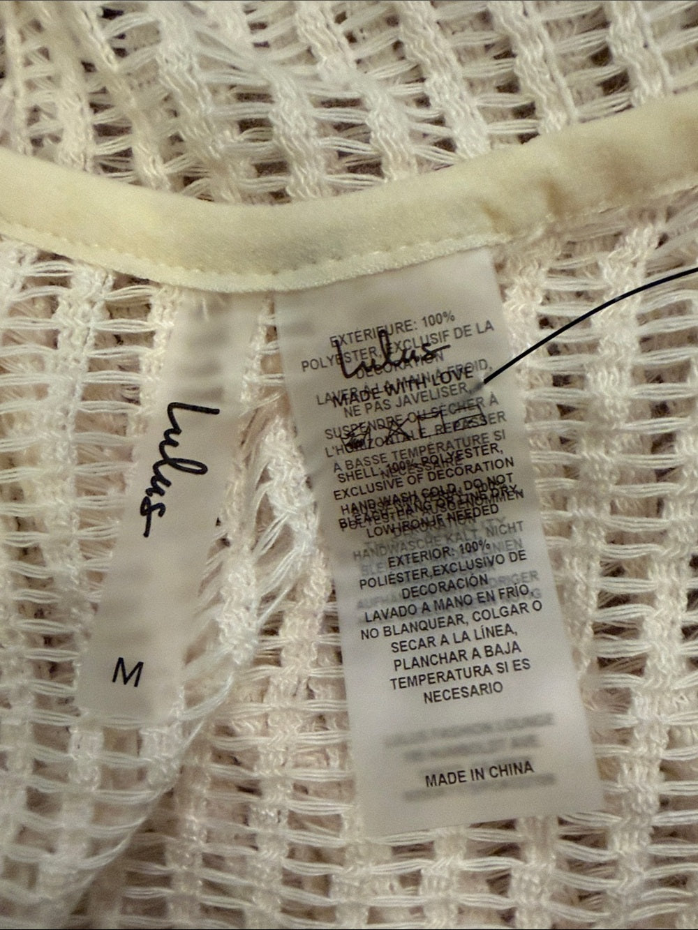 NWT Lulus Women’s Cream Crochet Tank Dress with Shell Trim Size M