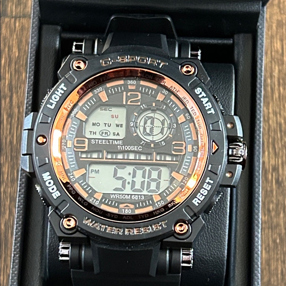 NWT Steeltime Men’s Black and Orange Watch